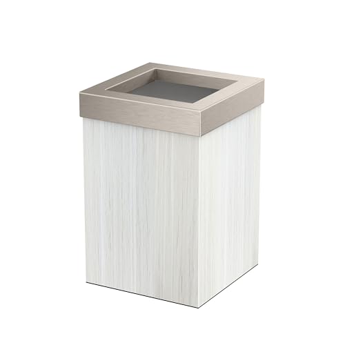 Gatco Small Bathroom Trash Can with Lid, Square 3 Gallon Wastebasket, Under Sink, White Oak with Satin Nickel, for Bathroom, Bedroom, Office (1936SN)