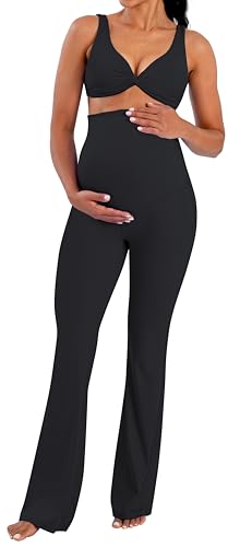 sunzel maternity flare leggings with pockets over the belly buttery soft pregnancy wide leg yoga pants