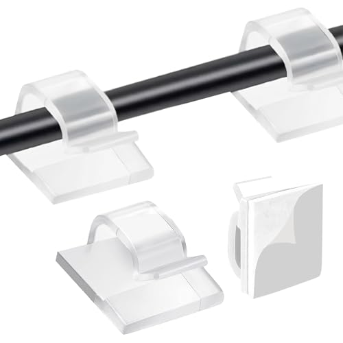 60 Pcs R-Type Cable Clamps, Cable Clips, Self Adhesive Outdoor Light Wire Clips, Outdoor Light Wire Clips Cord Organiser Holder for Cable Management, Christmas Hanging Decorations Fairy Light