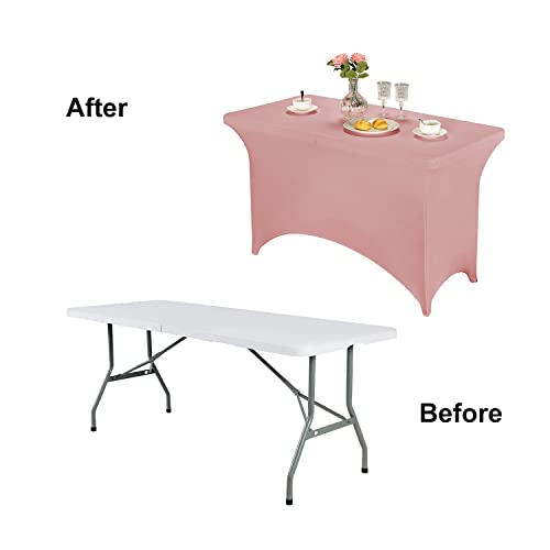 Image of FORLIFE Spandex Table Covers,Fitted Tablecloth for Rectangular Tables, Stretch Patio Table Covers, Universal Spandex Table Cover for Wedding, Banquet, Party (4ft, Dusty Pink)