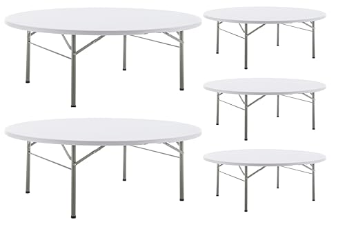 Image of BTEXPERT Set of 5, White 5 Ft 60inch Round Plastic Folding Table Commercial Portable for Banquet Dining Wedding Party Events Home Kitchen Patio Backyard Indoor Outdoor