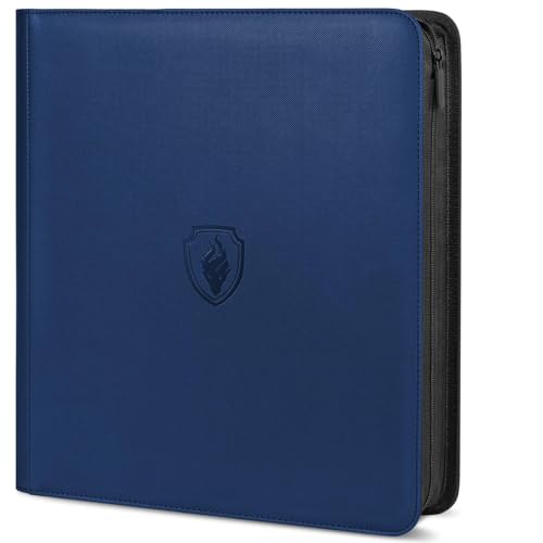 Image of Premium Zip Card Binder 12 Pocket, Fabmaker 912 Pockets Trading Card Binder, PU Zipper Card Collection Album, Sturdy Side-Loading Card Book Holder for Game & Sports Cards, Navy Blue