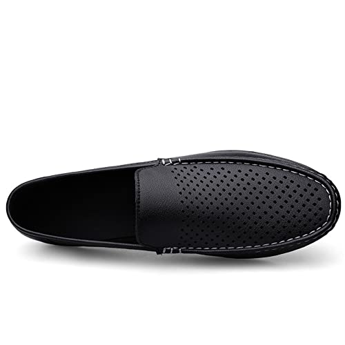 Men's Loafers Moccasins Shoes Breathable Simple Vegan Leather Flat Heel Lightweight Flexible Casual Slip-on(Black,10 M US)4
