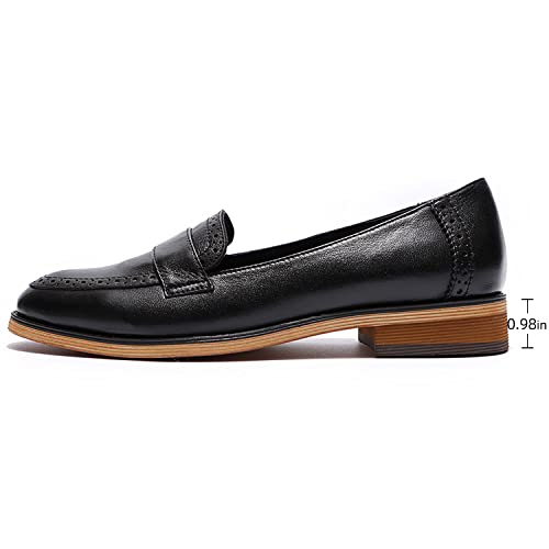 Image of Mona flying Women's Classy Leather Penny Loafer Dress Casual Slip on Flat Office Work Shoes for Ladies