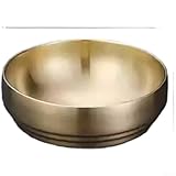 SiSinkal Cuenco de acero inoxidable aislado de doble capa para fideos fríos y sopas calientes, antitransferencia de calor, cepillado con base antideslizante para un manejo seguro (dorado, 19 cm)