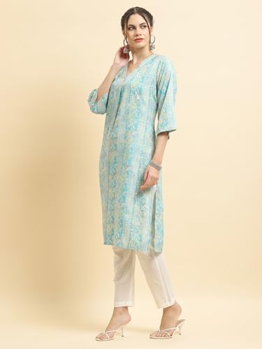 Image of Shree Women Liva (Rayon) White Floral Print Kurta