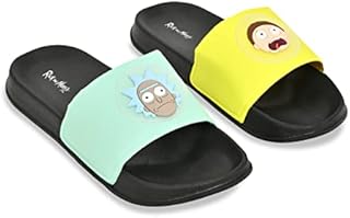 RICK AND MORTY Mens Slides - Officially licensed Slides - Rick Sanchez and Morty Smith (Multicolored, Shoe Sizes 10-11)