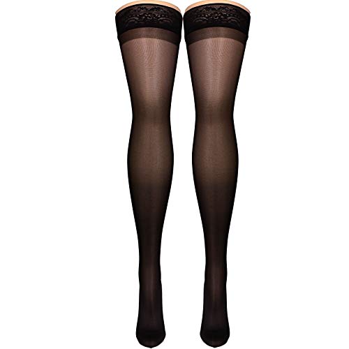 Image of Truform Sheer Compression Stockings, 15-20 mmHg, Women's Thigh High Length, 20 Denier, Black, Medium