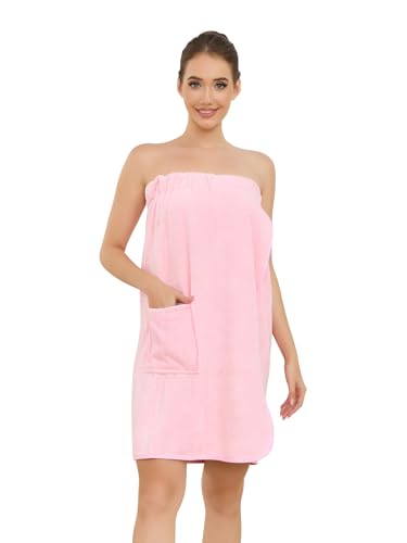 Image of Air Curvey Women's Soft Wrap Towel Shower Wrap Robe Lightweight Spa Body Wrap Adjustable Closure Bathrobe With Pocket