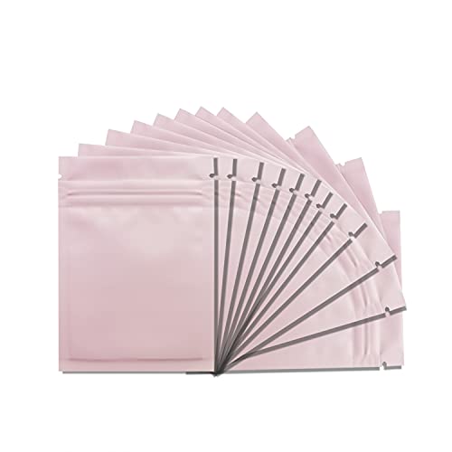 100 Pack Mylar Bags 4 x 6 Inch Resealable Smell Proof Bags Foil Pouch Flat Bag with Clear Window Pink