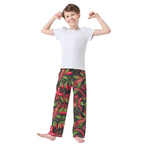 ZZXXB Chilli with Leaves Boys Long Pants Soft Trousers Elastic Waist Kids Lounge Bottoms with Pockets S-XL2