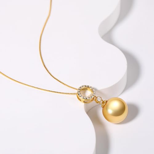 Round 12MM Pearl Pendant Necklace, Blue Black Pink Purple Golden Cultured Pearls S925 Sterling Silver Necklace, 18+2In Adjustable Chain, Elegant Jewelry Gifts for Women Mother Wife2