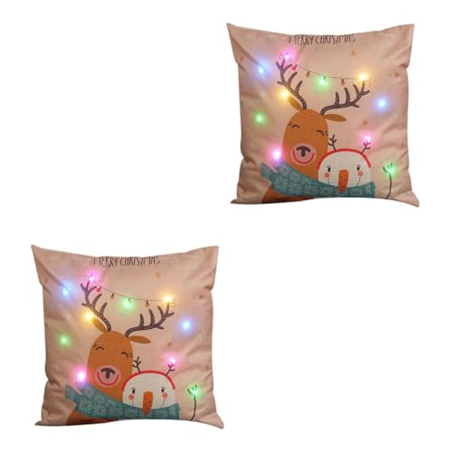 Holibanna 2 Piezas Luces led lamparas led Cojín sofá Luces de led Natal decoração decoración hogar decoração de Natal led Light lámparas led Dibujos Animados Funda de Almohada Decorar linaza