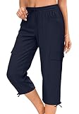 HOTGIFT Women Capris Cargo Pants 2025 Summer Hiking Pants Casual Lightweight Outdoor Quick Dry with 6 Pockets Navy Blue Large