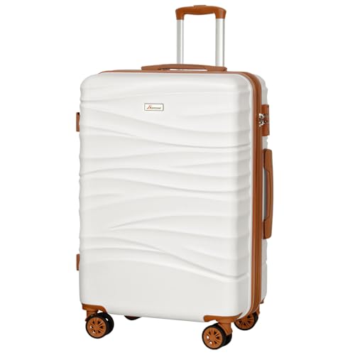 Romswi 26' Medium Checked Luggage, Checked-Medium Hardshell Suitcase with Double Spinner Wheels, Lightweight Large Hardshell Suitcase with TSA Lock,YKK Zipper, Scratch-Resistant White