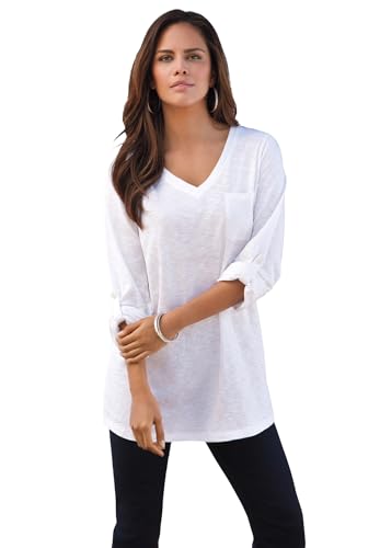 Roaman's Women's Plus Size Boyfriend Textured Tunic - 12, White