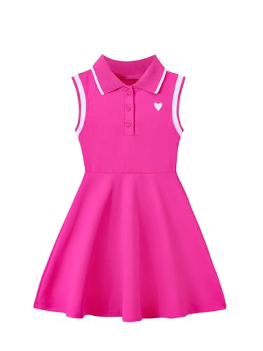 Verdusa Girl's Heart Print Sleeveless Collar Neck Button Front High Waist Flared A Line Dress