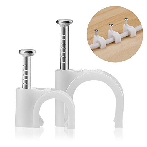 200 Stück runde Kabelclips, weiße Stahlnägel-Kabelclips, mit tragbaren PP-Box-Kabelschellen Nagelschellen (6 mm / 10 mm) Cover