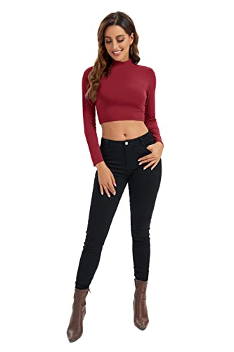 Image of Womens Long Sleeve Crop Tops Lightweight Mock Neck Base Layer Shirts