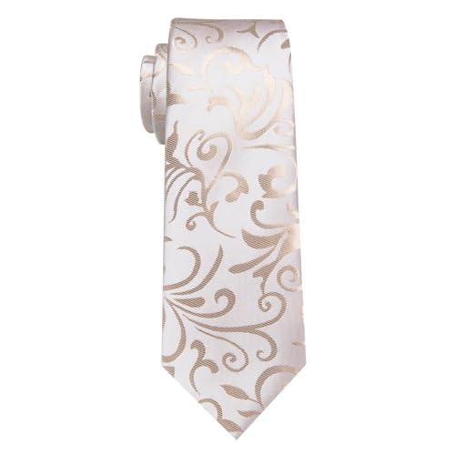Image of YourTies Mens Tie Silk Champagne Floral Necktie Handkerchief Cufflinks with Lapel Pin Set for Business Wedding, Medium