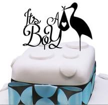 It's A Boy with Stork Delivering Baby Acrylic Cake Topper baby Shower (Navy Blue)