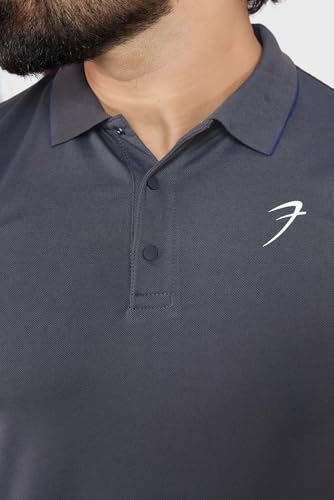 Image of FUAARK Men Slim Fit Pique Aura Polo Tshirt with Short Sleeves & Reflective Chest Logo -