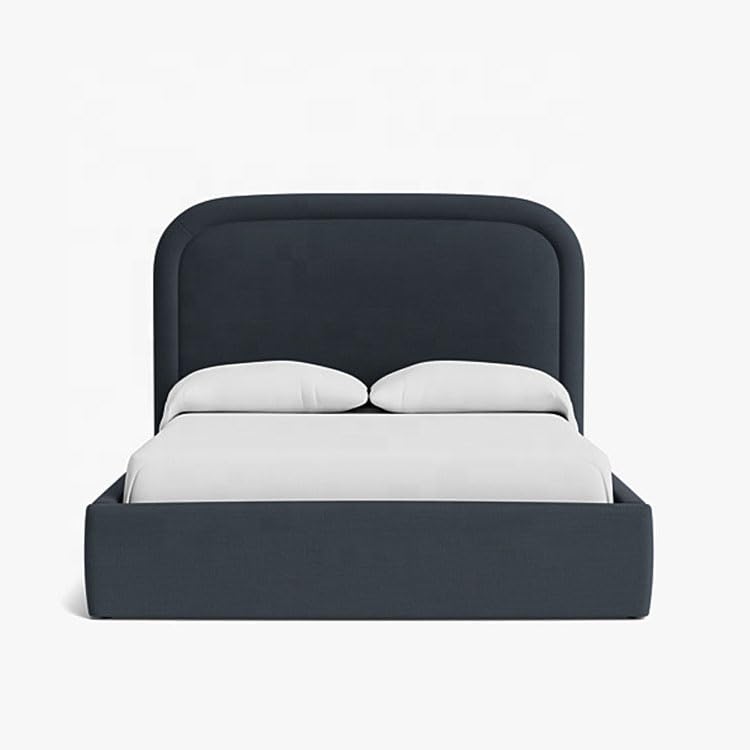 Modern Upholstered Bed Frame with Padded Curved Headboard, Soft Fabric Platform Low Profile Bed Base, Modern Bedroom Furniture (Charcoal Grey, Super King (200x200cm with Spring Mattress))