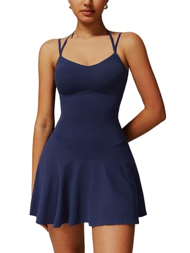 Tennis Dresses for Women Spaghetti Strap Athletic Dresses with 2-in-1 Ruffle A-line Yoga Golf Dress