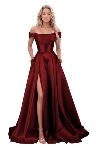 ALFEICE Satin Prom Dresses Plus Size with Pockets A Line