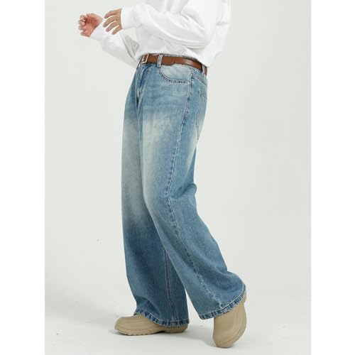 Jean homme jambes larges coupe droite ample denim bleu polyvalent