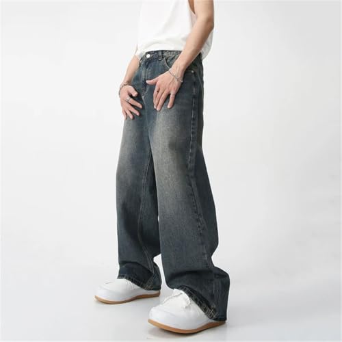 Men's Casual Ripped Denim Jeans, Wide Leg Design, High-Waisted Distressed Pants3