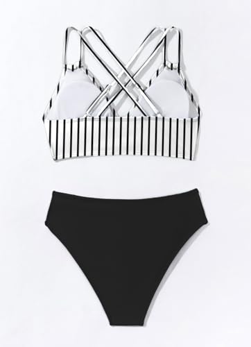 Image of Fanuerg Women's Sexy V Neck Bikini Sets Hollow Out Two Piece Swimsuits Cutout Mid Waist Bathing Suit