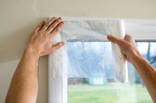 Image of Duck MAX Strength Window Insulation Kit, Winter Window Seal Kit Fits Patio Doors & Large Windows, Heavy Duty Shrink Film Insulator, Indoor Installation, Window Tape Included, 84 inch x 120 inch, Clear, 2 Pack