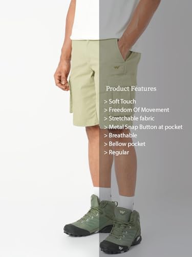 Image of Wildcraft Solid 6-Pocket Cargo Shorts, Comfortable, Regular Fit