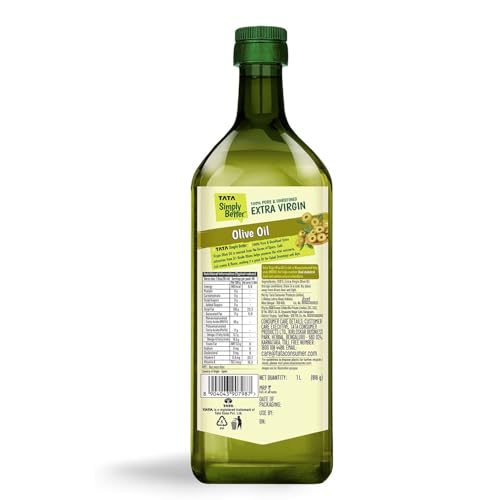 Image of Tata Simply Better Pure & Unrefined Extra Virgin Olive Oil, A1 Grade Olives From The Farms of Spain, Cold Press Extraction, Cholesterol & Trans Fat-Free, Natural Antioxidants, Rich in Vitamin E & K