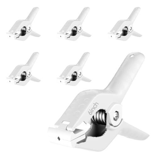 Image of Spring Clamps Heavy Duty, 6in Plastic Backdrop Clips, 6 Pack White | Strong Spring for Grip, Durable Lightweight Plastic, For Balloon Arch & Backdrop Stand Decor, Woodworking, Household Tools