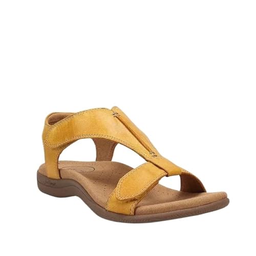 VOODUE Orthopedic Sandals Summer Shoes for Women Pu Leather Sandals Light Non-Slip Ladies Beach Footwear Orthopedic Sandalias (Color : Yellow, Size : 42 EU)