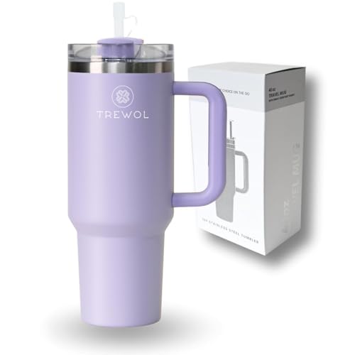 TREWOL Vaso térmico Acero Inoxidable 1200ml con Asa y Pajita – Termo Antiderrames – Mantiene Bebidas Frías 24h y Heladas 48h – Compatible con Portavasos de Coche (Lila)