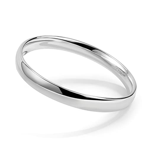 H&Beautimer 925 Sterling Silver Italian Handmade Bracelet - 7/8MM Glossy Bracelet for Women - Minimalist Original Silver Bangle - Fine Jewelry - 60-65-68MM