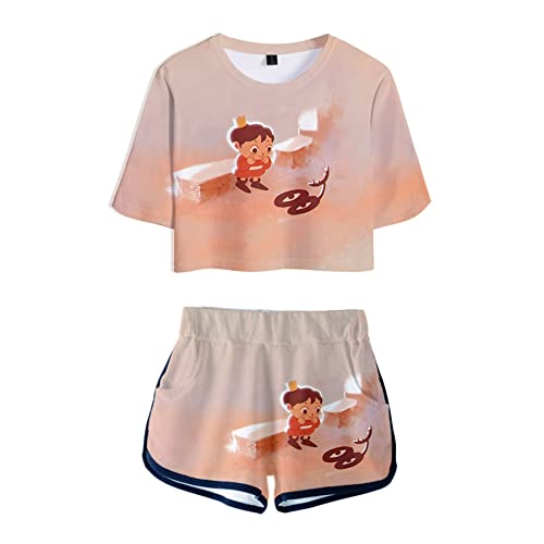 ISaikoy 2 Piece Outfits Ranking of Kings Short Sleeve Crop Top and Short Pants Sets T-Shirt