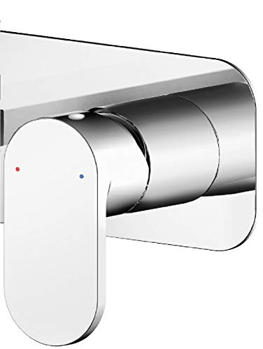 Nuie BIN328 Binsey Modern Bathroom Round Wall Mount 2 Hole Basin Mixer Tap with Lever Handle and Plate, 80mm, Chrome - Image 3