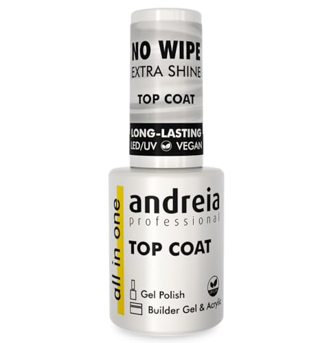 Andreia Professional Gel Polish Top Coat Semipermanente Sin Limpiar, Laca de Uñas Profesional con Textura Fina y Autonivelante | Esmalte Uñas Secado Rapido con Lampara UV y LED - 10.5 ml