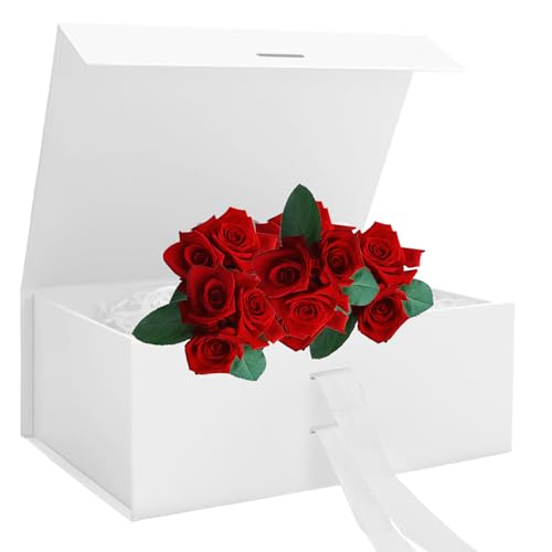 Scatole di Regalo Magnetiche con Coperchi, 21x17x7cm Confezione Regalo Magnetica, Scatole Decorative per Confezioni Regalo, per San Valentino, Matrimoni, Compleanni, Anniversari, Bianco