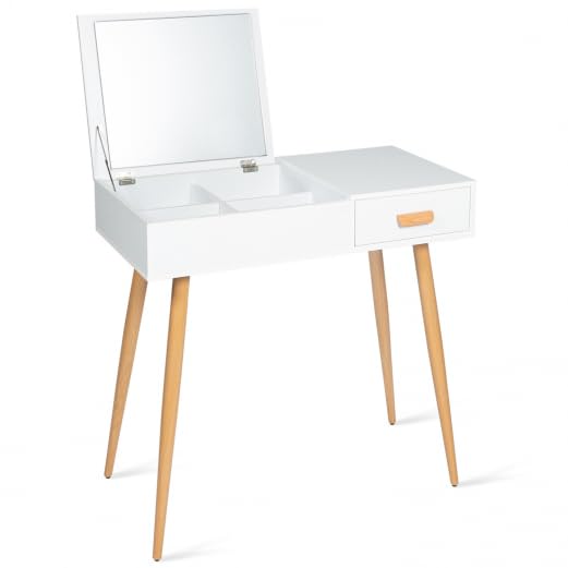IDMarket - Tocador escandinavo Lisa Espejo abatible, color blanco