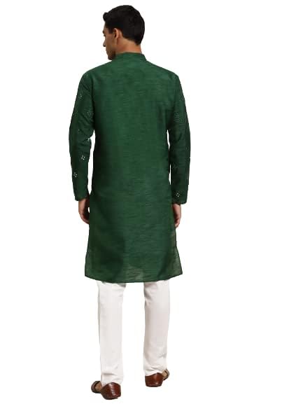 Image of SOJANYA (Since 1958 Men's Cotton Blend Navy Blue & Black Printed Kurta & White Churidar Pyjama Set