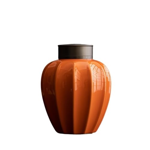LJHFG63KUYT Caddy Tarro de cerámica for guardar té suelto con tapa de doble sellado. Hermoso recipiente for café, azúcar, frutos secos, hierbas y especias. Almacenamiento(Orange)