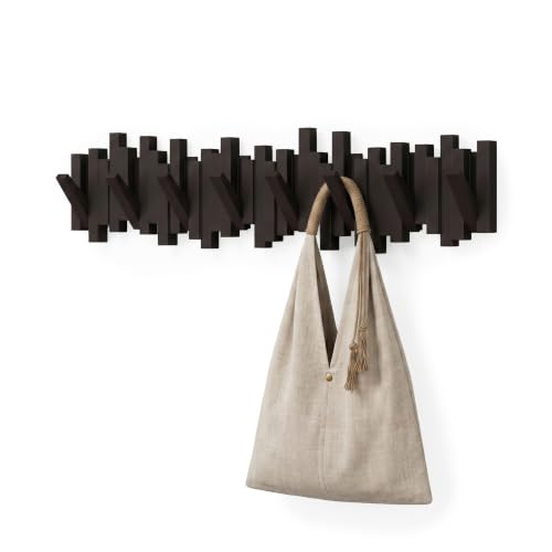 Umbra Sticks Wall Mount Coat Rack, 8 Hook Retractable Pegs, Espresso