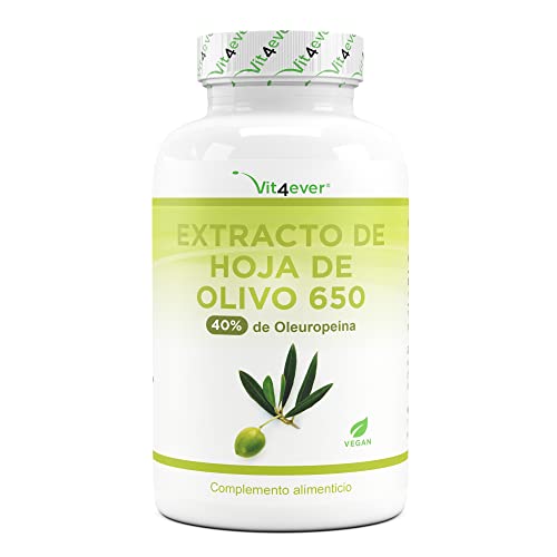 Extracto de hoja de olivo - 180 cápsulas con 650 mg cada una - Extracto de hoja de olivo con 40% de...