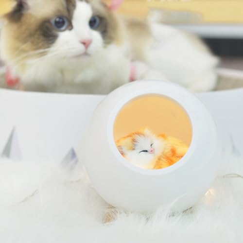 Lámpara de noche gatito blanca con batería recargable miniatura 3