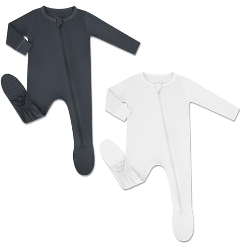 Image of HAPIU Rayon from Bamboo Baby Footed Pajamas, 2 Way Premium Zipper, Footie for Baby Boy Girls, Newborn-24 Months